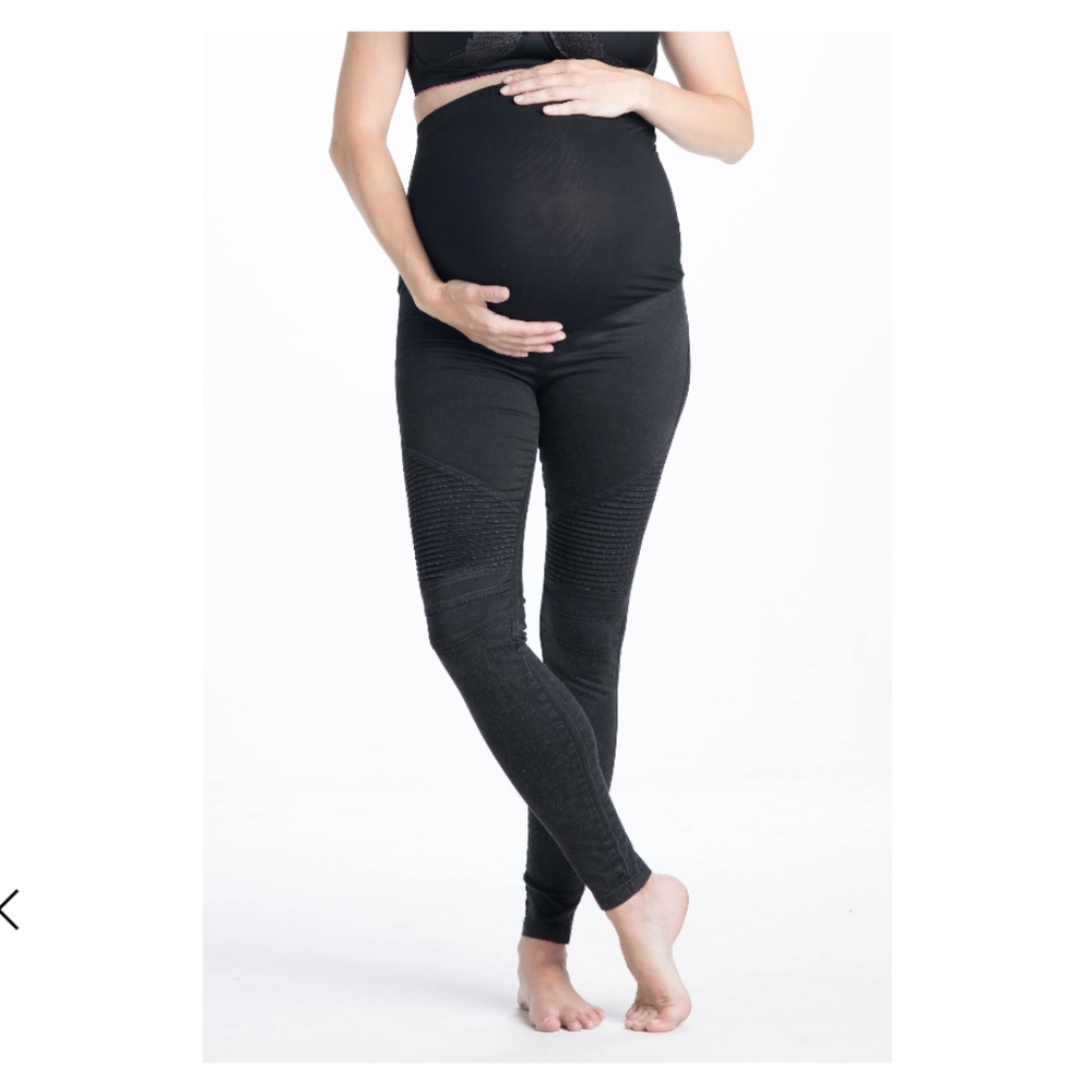 Billie Jean Moto Maternity Leggings. Preggo Leggings. Size XL. Washed Black.